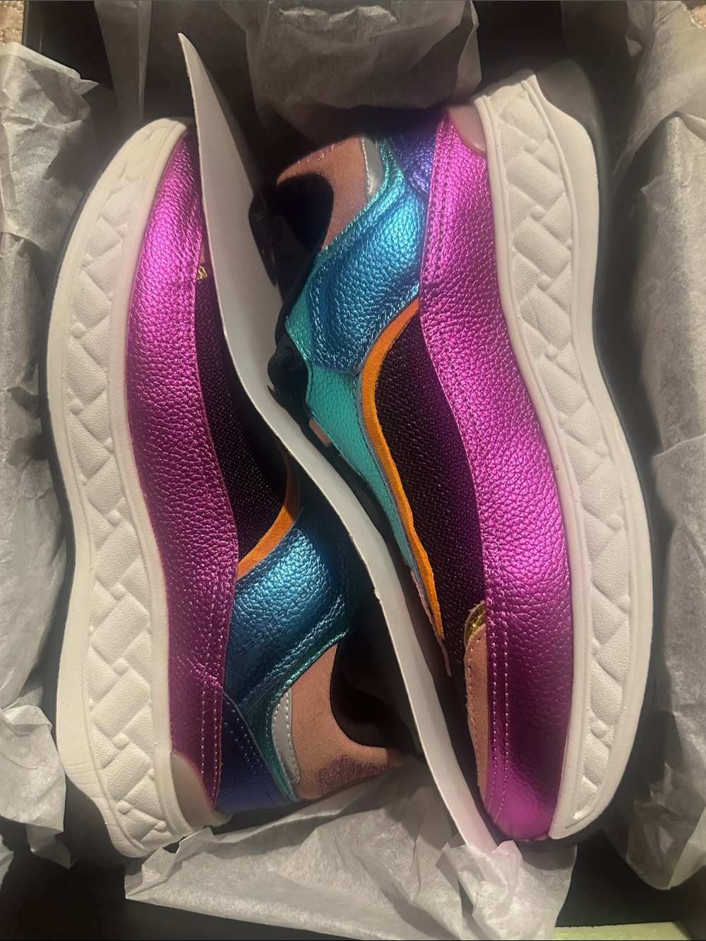 Kurt Geiger Metallic Multi-Color Platform Sneakers — Pink, Blue & Teal